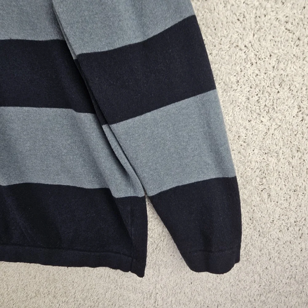 Banana Republic Wool Blend V Neck Striped Sweater Mens XL Large Navy Blue‎